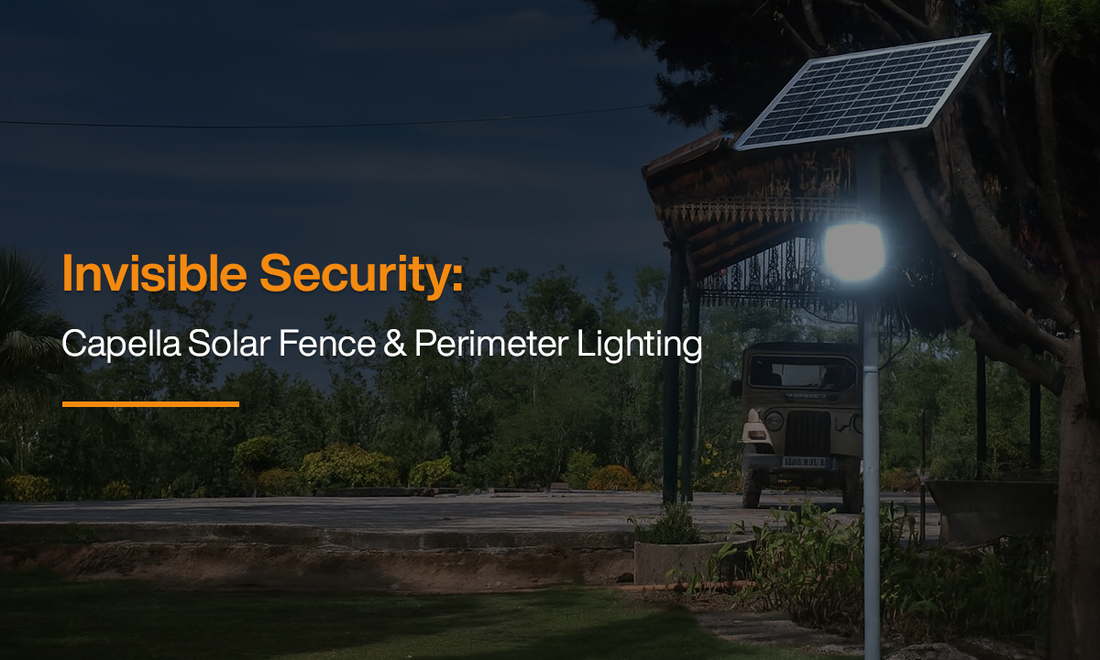 Capella solar fence and perimeter light with integrated solar panel, providing motion-activated, glare-free security lighting for gated communities and landscapes.