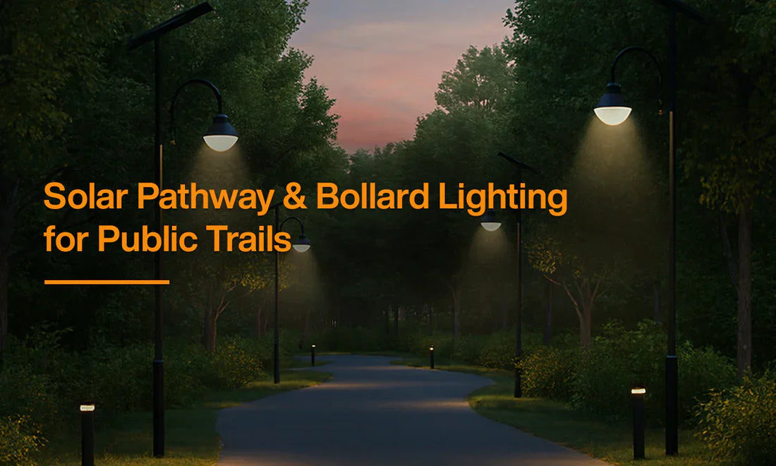 Johns Creek trail illuminated by Beyond Solar bollard pathway lights for improved safety and visibility