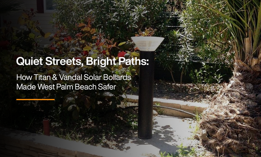Titan and Vandal solar bollard light installed in West Palm Beach residential area improving safety with bright pathways