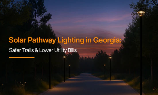 solar pathway lighting on Georgia community trail at dusk with bollard lights