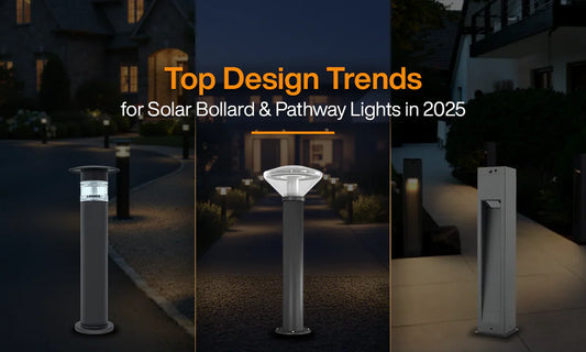 modern resort walkway featuring solar bollard pathway lights with warm lighting and architectural design