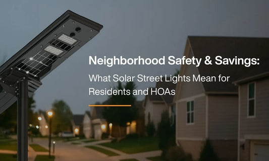 Solar street light illuminating suburban neighborhood for residents and HOAs safety and savings