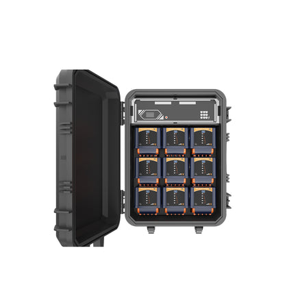Light Tower Charger | Solar Compatible | AVS-TKC9H | 9 Bay Simultaneous Rapid Charger | Input AC 100-277V 2.5A | Output 29.4V 4.0A | Charge Time 5H(Single D24-100) | Recommended Battery D24-54 / D24-100 / D24-500