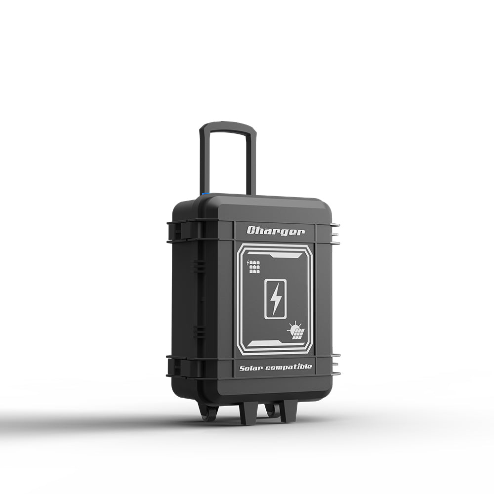 Light Tower Charger | Solar Compatible | AVS-TKC9H | 9 Bay Simultaneous Rapid Charger | Input AC 100-277V 2.5A | Output 29.4V 4.0A | Charge Time 5H(Single D24-100) | Recommended Battery D24-54 / D24-100 / D24-500