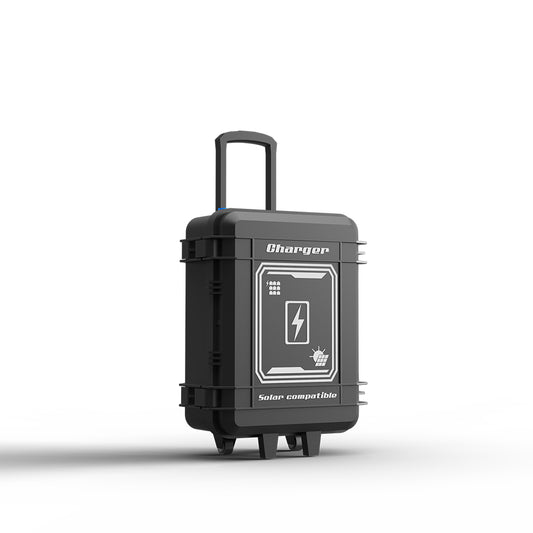 Light Tower Charger | Solar Compatible | AVS-TKC9H | 9 Bay Simultaneous Rapid Charger | Input AC 100-277V 2.5A | Output 29.4V 4.0A | Charge Time 5H(Single D24-100) | Recommended Battery D24-54 / D24-100 / D24-500