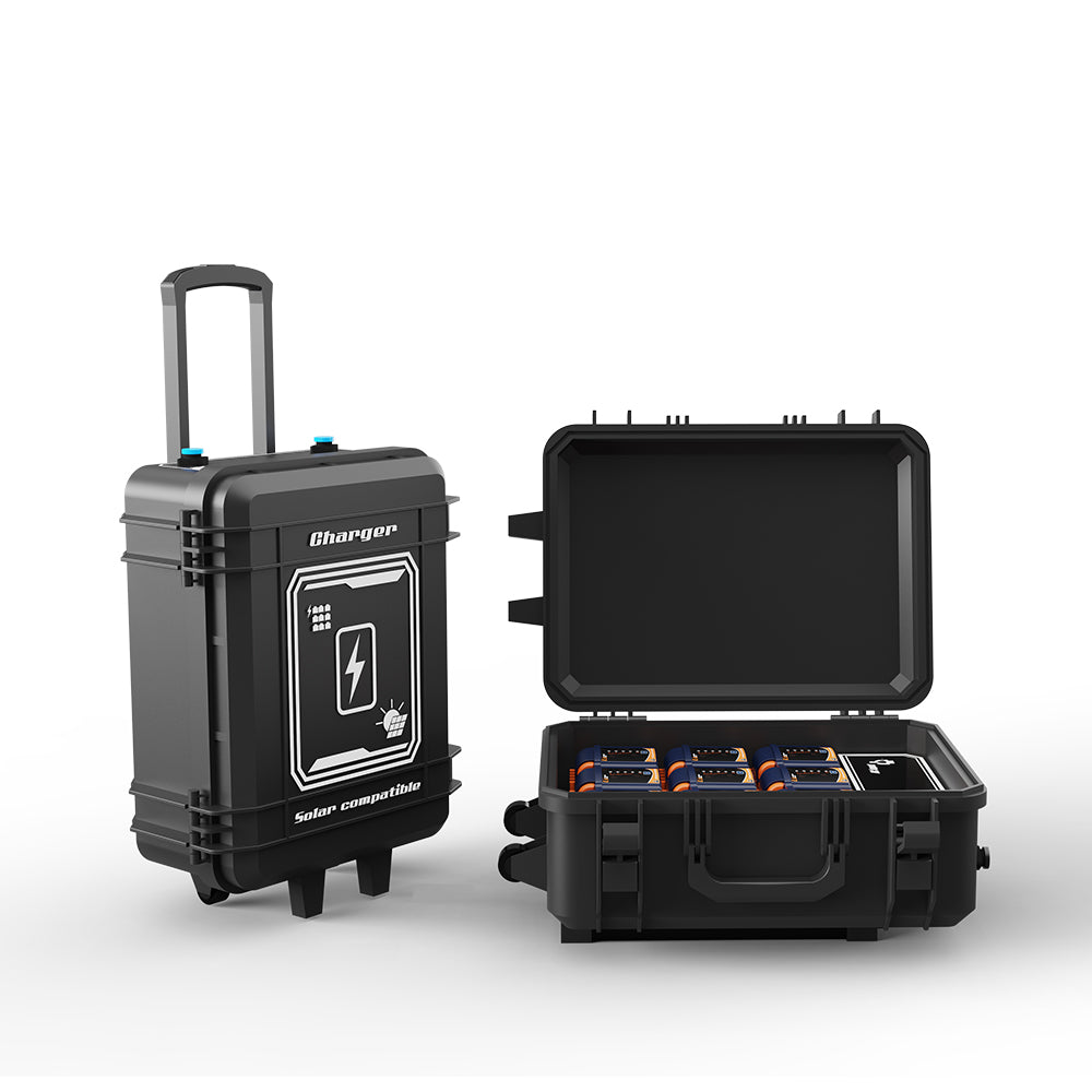 Light Tower Charger | Solar Compatible | AVS-TKC9H | 9 Bay Simultaneous Rapid Charger | Input AC 100-277V 2.5A | Output 29.4V 4.0A | Charge Time 5H(Single D24-100) | Recommended Battery D24-54 / D24-100 / D24-500
