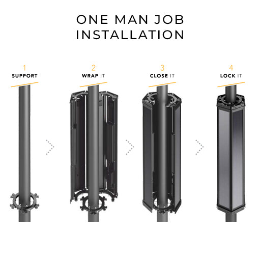 SOLPOLE 90 | Vertical Solar Street Light | 90 Watt | 17640 Lumens | 2300K-6500K CCT | Solar Panel 3 x 149W | Lithium Battery 28WH | Installation Height 22.9 to 32.8FT | IP65 | 5 Years Warranty
